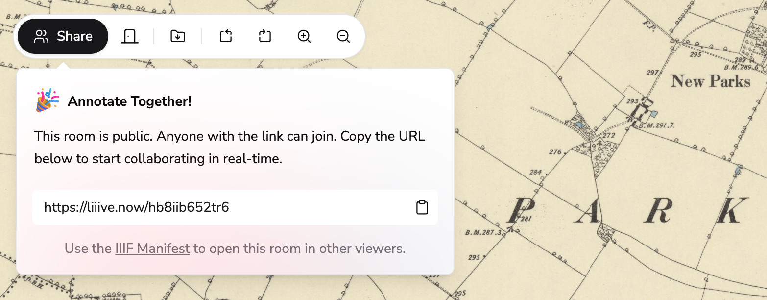 A share-able manifest URL in the 'Share' dropdown dialog