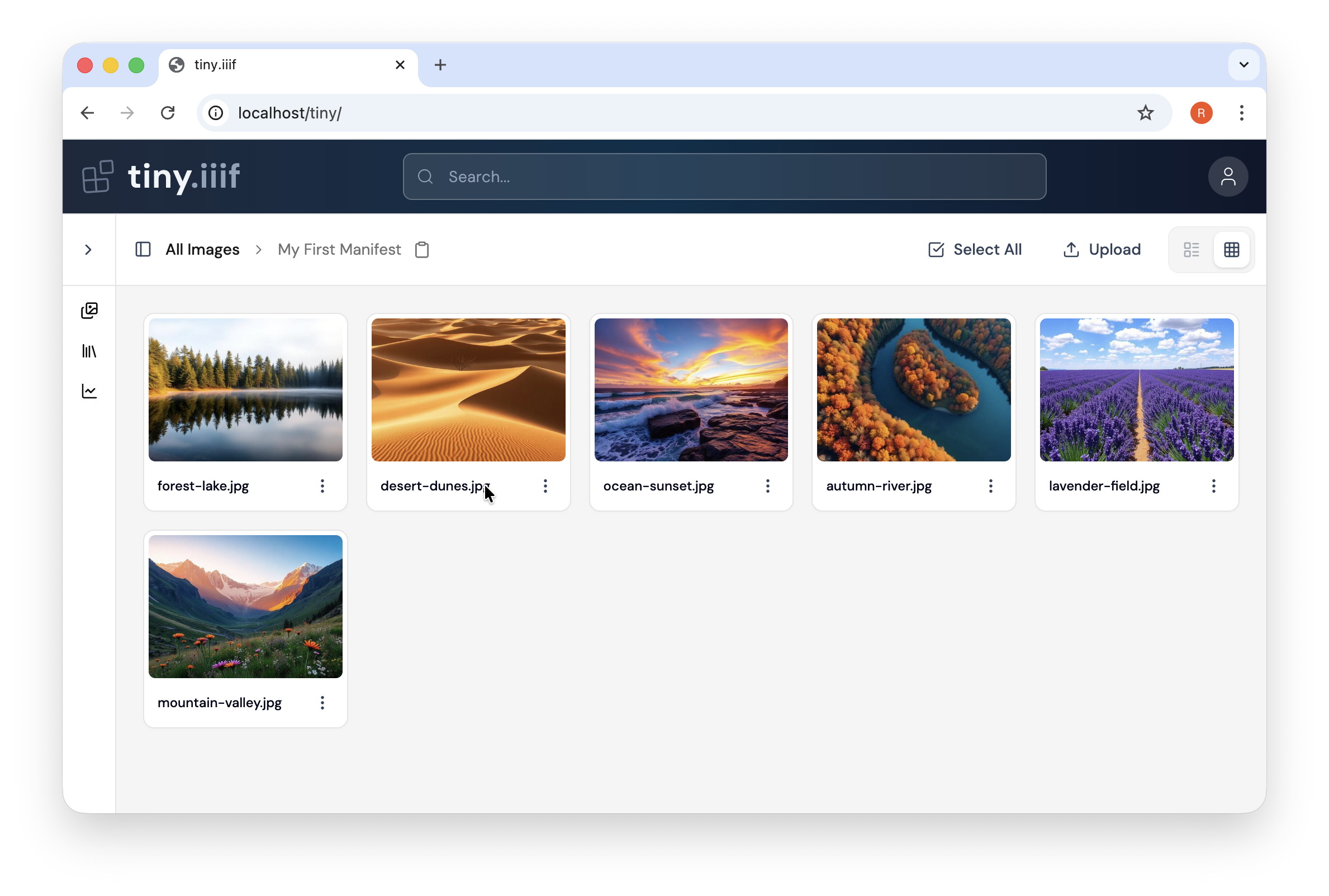 Screenshot of the tiny.iiif admin GUI